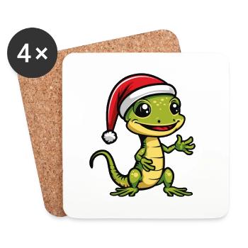Echse Weihnachten Gecko - Untersetzer (4er-Set) - Weiß - Vorne