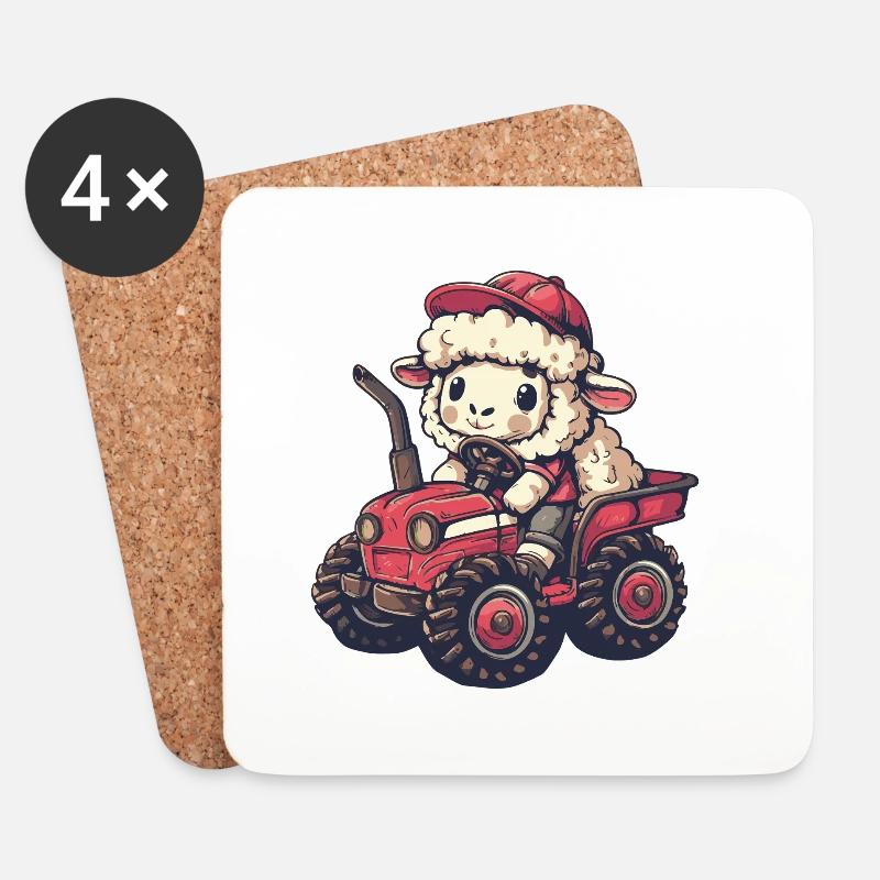 Schaf Traktor Farmer - Untersetzer (4er-Set) - Weiß