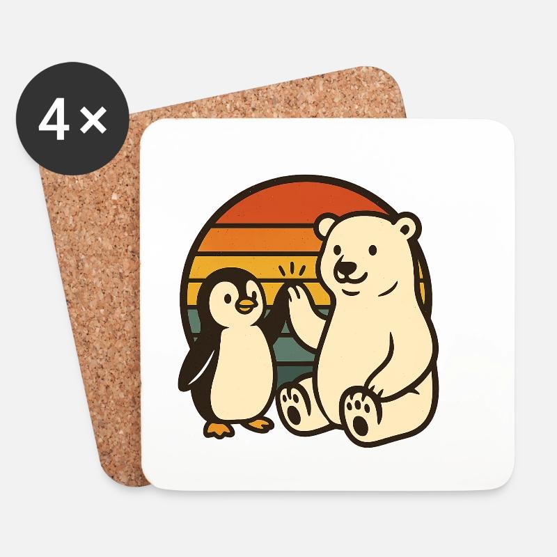Eisbär und Pinguin - Untersetzer (4er-Set) - Weiß
