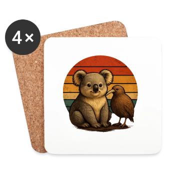 Koala Kiwi Retro Animal Friends - Coasters (set of 4) - white - Front