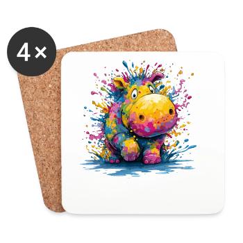 Colorful Drop Hippo Design - Coasters (set of 4) - white - Front