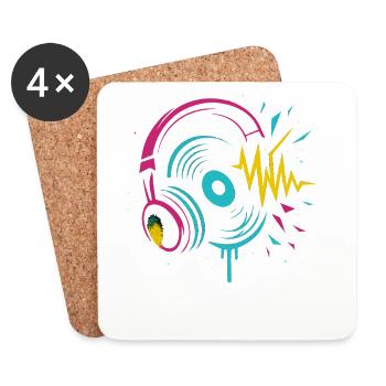 Neon Kopfhörer Vinyl, Techno Rave Sound - Untersetzer (4er-Set) - Weiß - Vorne
