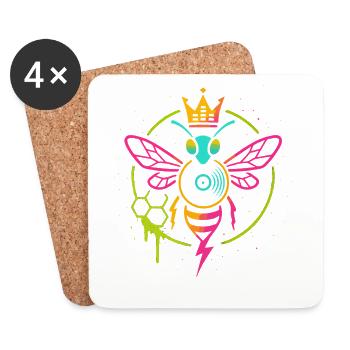 Neon Queen Bee, Electro Hive Beats - Untersetzer (4er-Set) - Weiß - Vorne