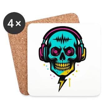 Neon Skull Kopfhörer, Dark Rave Beats - Untersetzer (4er-Set) - Weiß - Vorne