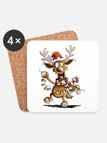 Lustiges Weihnachtsrentier Rentier Cartoon X-Mas - Untersetzer (4er-Set) - Weiß