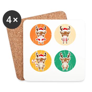Noël du Père Noël renne - Dessous de verre (lot de 4) - blanc - Devant