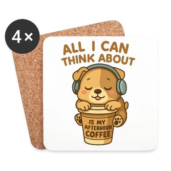 Le chien mignon adore le café de l’après-midi - Dessous de verre (lot de 4) - blanc - Devant