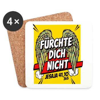 PAS PEUR Verset de la Bible Ailes de bande dessinée jaune - Dessous de verre (lot de 4) - blanc - Devant