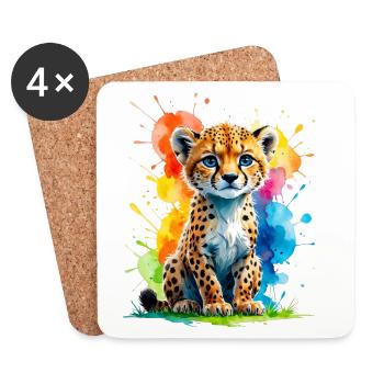 Colorful Cheetah Cub Splash - Coasters (set of 4) - white - Front