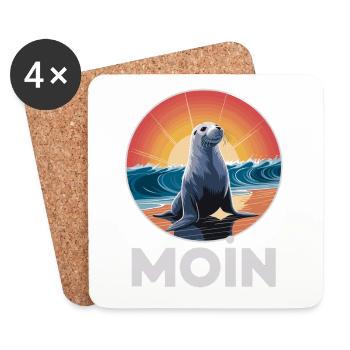 MOIN Seal Vagues de la mer du Nord Coucher du soleil - Dessous de verre (lot de 4) - blanc - Devant