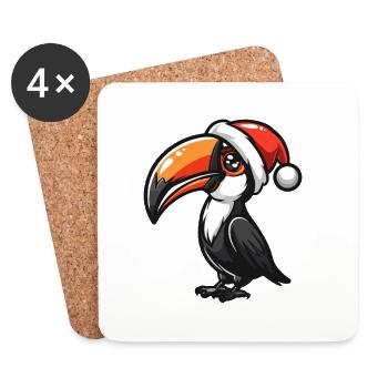 Toucan oiseau Noël - Dessous de verre (lot de 4) - blanc - Devant