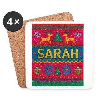 Sarah Christmas Knit Doormat - Coasters (set of 4) - white - Front