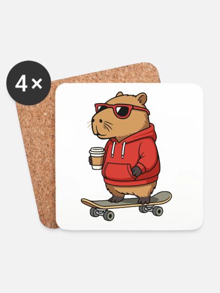 Capybara Sonnenbrille Skater Nagetier Skateboard - Untersetzer (4er-Set) - Weiß