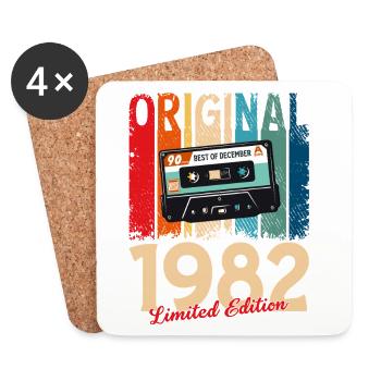 43rd Birthday Cassette December Vintage 1982 - Coasters (set of 4) - white - Front