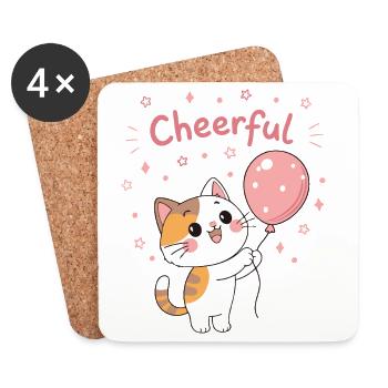 Chaton Ballon Rose Joyeux - Dessous de verre (lot de 4) - blanc - Devant
