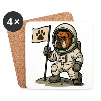 Astronaut Bulldogge hält Pfotenabdruckflagge - Untersetzer (4er-Set) - Weiß - Vorne