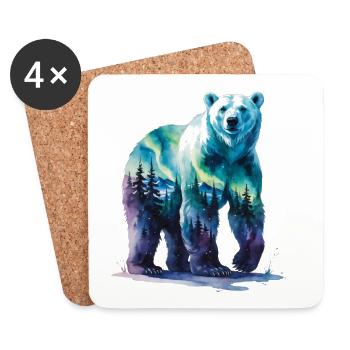 Wasserfarbener Polarbär Waldlandschaft - Untersetzer (4er-Set) - Weiß - Vorne