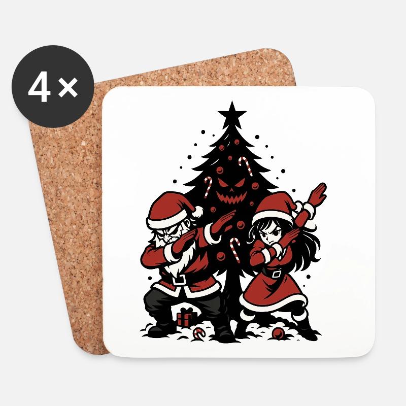 Dabbing Weihnachtsmann, Paar Shirt, lustig - Untersetzer (4er-Set) - Weiß