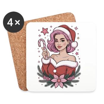 Mrs Claus Candy, Christmas Shirt, Cute - Coasters (set of 4) - white - Front