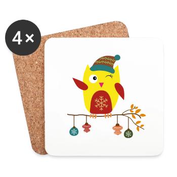 Niedliche Wintereule mit Weihnachtsflair - Untersetzer (4er-Set) - Weiß - Vorne