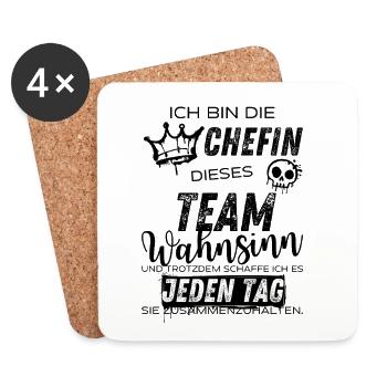 Chefin dieses Team Wahnsinn – Lustiger Spruch - Untersetzer (4er-Set) - Weiß - Vorne