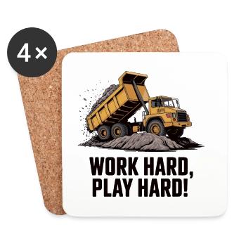 Hart arbeiten, spielen, hart Muldenkipper - Untersetzer (4er-Set) - Weiß - Vorne