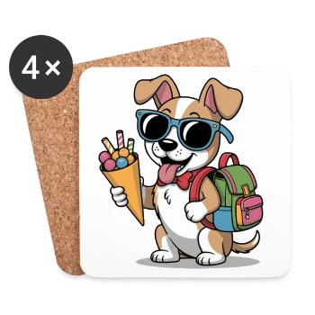 Chien Amoureux de la Glace avec Sac à dos - Dessous de verre (lot de 4) - blanc - Devant