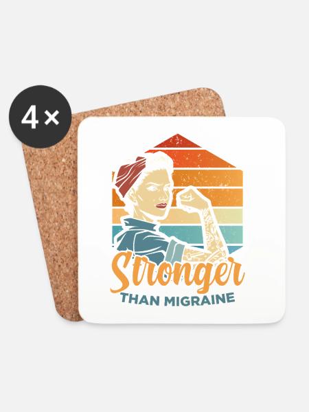 Stronger than Migraine - für die Feministin - Untersetzer (4er-Set) - Weiß