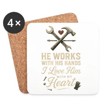He works with his hands I love him with - Coasters (set of 4) - white - Front