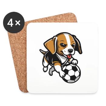 Beagle mit Fußballball - Untersetzer (4er-Set) - Weiß - Vorne