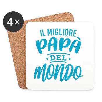 Bester Papa der Welt (ital.)– Turquoise Lettering - Untersetzer (4er-Set) - Weiß - Vorne