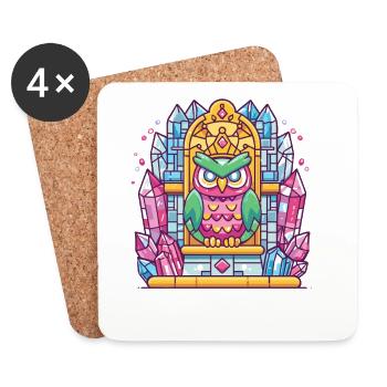 Hibou de cristal coloré sur le trône - Dessous de verre (lot de 4) - blanc - Devant