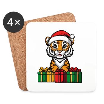 Tiger Weihnachten Geschenke - Untersetzer (4er-Set) - Weiß - Vorne