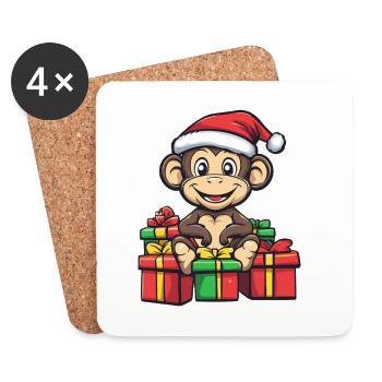Cadeaux de Noël des singes - Dessous de verre (lot de 4) - blanc - Devant