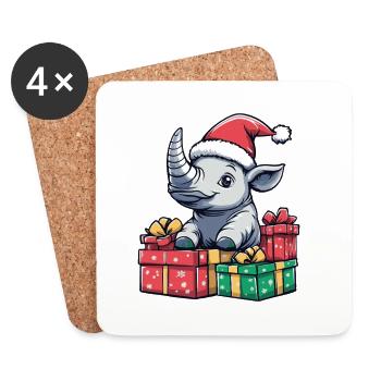 Cadeaux de Noël Rhino - Dessous de verre (lot de 4) - blanc - Devant