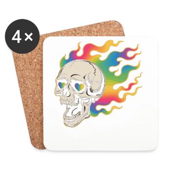 Psychedelischer Totenkopf im Feuerdesign - Untersetzer (4er-Set) - Weiß - Vorne