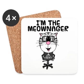 Je suis le Meownager, responsable du bureau des chats Drôle - Dessous de verre (lot de 4) - blanc - Devant