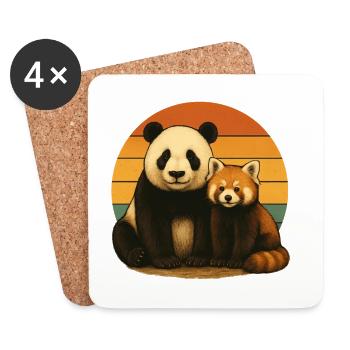 Panda Red Panda Retro Animal Lovers - Coasters (set of 4) - white - Front