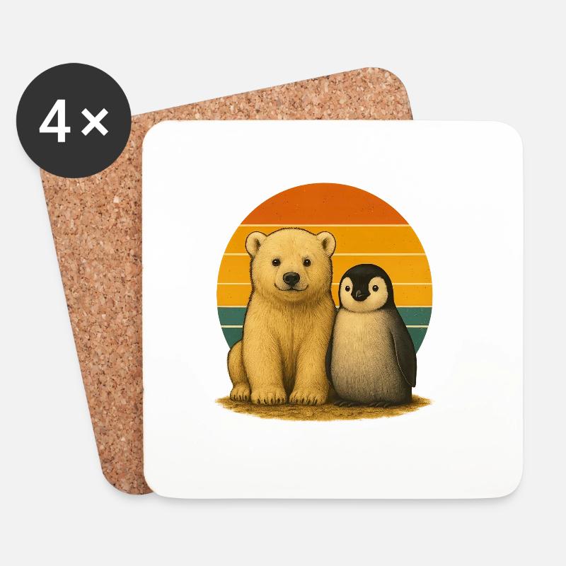Eisbär Pinguin Retro Tierfreunde - Untersetzer (4er-Set) - Weiß
