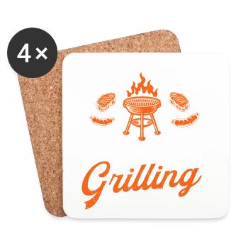Stand Back Grandpa grillt lustigen BBQ-Pitmaster - Untersetzer (4er-Set) - Weiß - Vorne