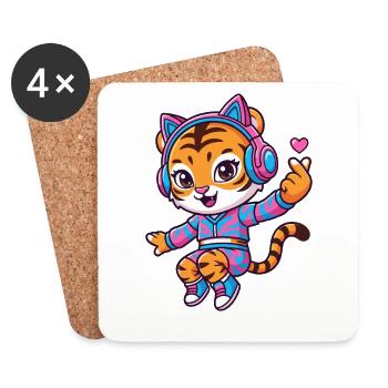 Tanzender Tiger mit Katzenkopfhörern - Untersetzer (4er-Set) - Weiß - Vorne
