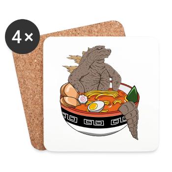 Tee épique de design de dinosaure de roche Ramen Monster Bowl - Dessous de verre (lot de 4) - blanc - Devant