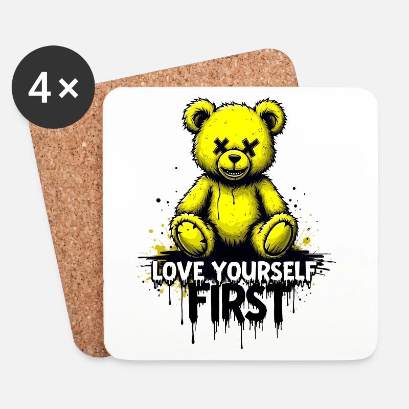 Love Yourself First Teddy Bear Graffiti - Coasters (set of 4) - white