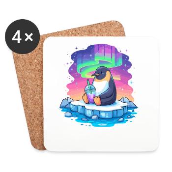 Pinguin am Polarlicht Drink - Untersetzer (4er-Set) - Weiß - Vorne