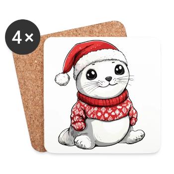 Noël des animaux du phoque - Dessous de verre (lot de 4) - blanc - Devant