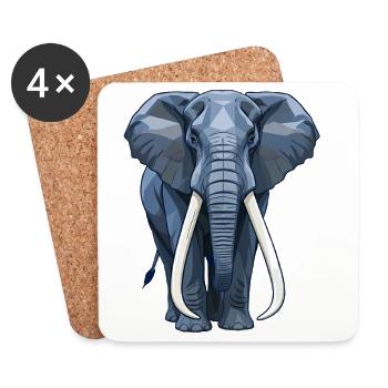 Éléphant bleu géométrique - Dessous de verre (lot de 4) - blanc - Devant
