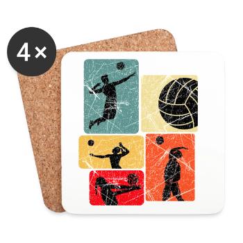 Silhouettes de volleyball Blocs de couleurs rétro - Dessous de verre (lot de 4) - blanc - Devant