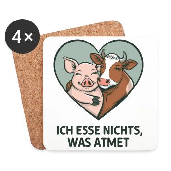 Ich Esse Nichts Was Atmet Herz Motiv Tierliebe - Untersetzer (4er-Set) - Weiß - Vorne