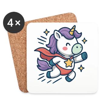 Super Licorne mignonne, chemise de course, enfants - Dessous de verre (lot de 4) - blanc - Devant