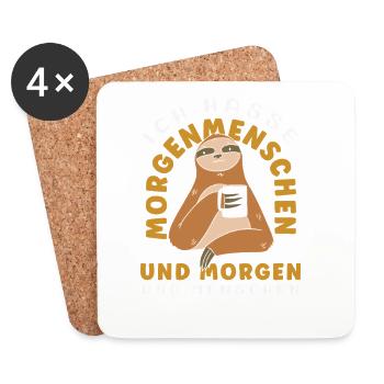Ich hasse Morgenmenschen Kaffee Faultier - Untersetzer (4er-Set) - Weiß - Vorne